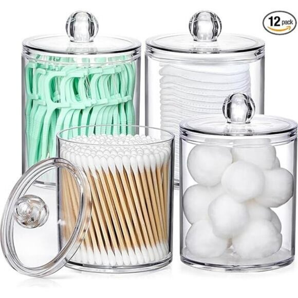 4 Pack Acrylic Qtip Holder Dispenser for Cotton Swabs Balls Pads Floss Organizer - Picture 7 of 7